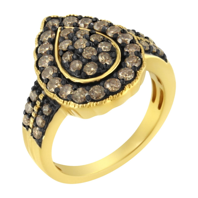 10K Yellow Gold Plated .925 Sterling Silver 1 1/8 cttw Prong-Set Round-Cut Diamond Pear Cocktail Ring (J-K Color, I1-I2 Clarity) 10K yellow gold ring with round diamond stones in a pear-shaped prong setting