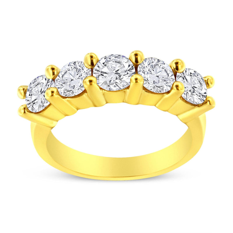 14K Yellow Gold Plated .925 Sterling Silver 2.0 Cttw Shared Prong Set Diamond 5 Stone Wedding Band Ring (J-K Color, I1-I2 Clarity) 14K yellow gold ring with 5 shared-prong diamond stones