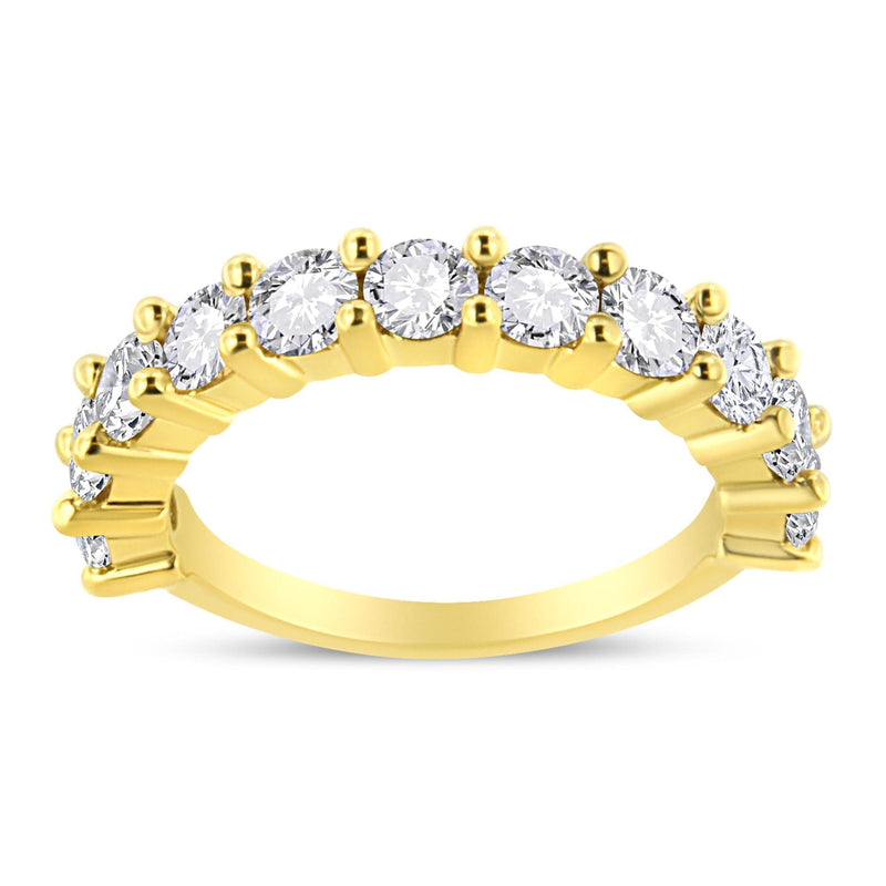 14K Yellow Gold Plated .925 Sterling Silver 2.00 Cttw Shared Prong Set Round-Diamond 11 Stone Band Ring (J-K Color, I1-I2 Clarity) 14K yellow gold ring with 11 round diamond stones in shared prongs