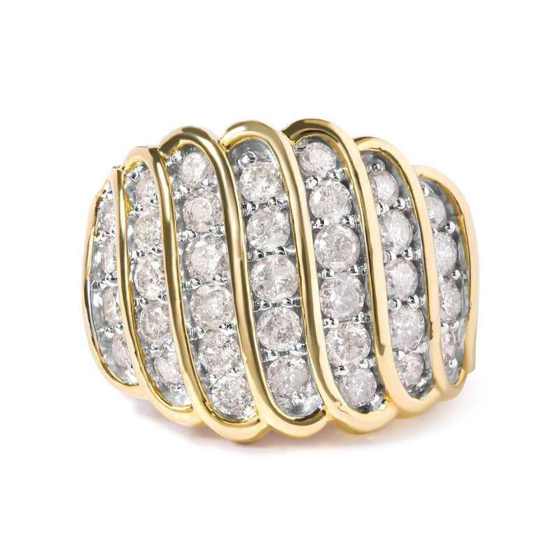 10 Yellow Gold 2.00 Cttw Diamond Multi Row Cocktail Band Ring (I-J Color, I1-I2 Clarity) Yellow gold multi row cocktail band ring with small round diamond stones