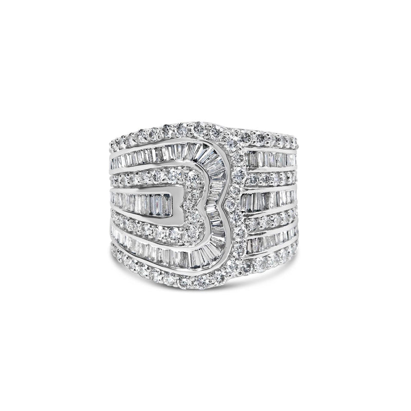 10K White Gold 2 1/2 Cttw Round and Baguette-Cut Diamond Multi-Row Bypass Ring (J-K Color, I2-I3 Clarity) 10K white gold ring with round and baguette diamond stones in bypass rows