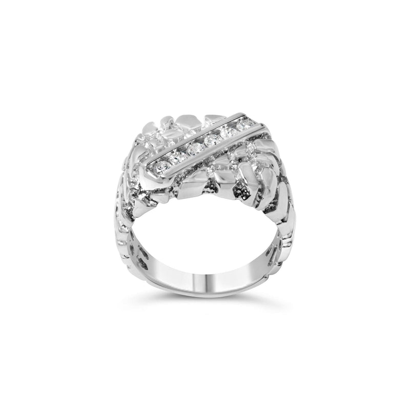 .925 Sterling Silver 1/3 Diamond 6 Stone Rectangle Nugget Gents Ring 925 sterling silver ring with 6 diamond stones in a rectangle nugget setting
