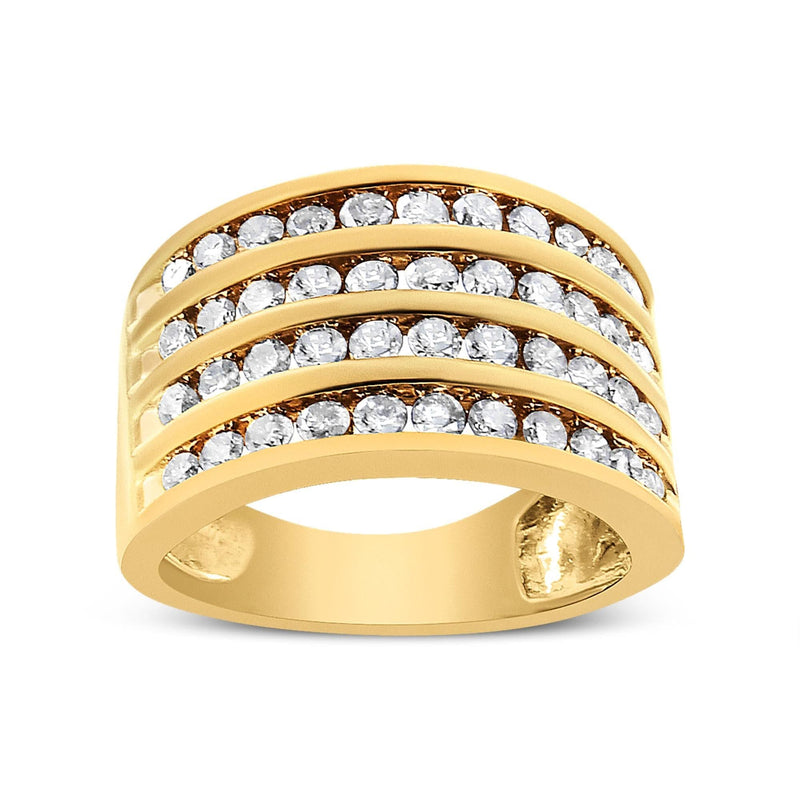 10K Yellow Gold Plated .925 Sterling Silver 1 1/2 Cttw Diamond 4 Row Channel Band Ring (Champagne Color, I2-I3 Clarity) 10K yellow gold ring with four rows of channel-set champagne diamond stones