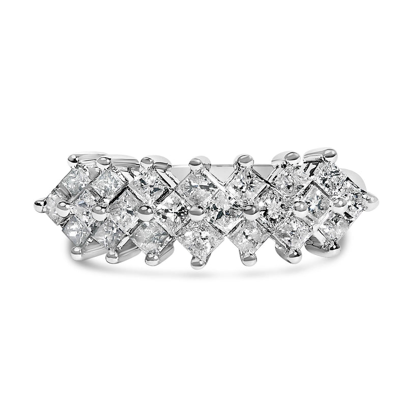 Sterling Silver 1 1/4 Cttw Princess Diamond Cluster Band Ring Sterling Silver 1 1/4 Cttw Princess Diamond Cluster Band Ring-0
