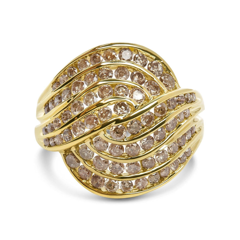 10K Yellow Gold 2.0 Cttw Channel Set Diamond Cocktail Swirl Band Ring (K-L Color, I1-I2 Clarity) 10K yellow gold cocktail ring with channel-set diamond stones in a swirl band
