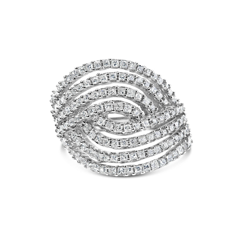 10K White Gold 1 1/2 Cttw Princess Diamond Swirl Design Cocktail Ring 10K White Gold 1 1/2 Cttw Princess Diamond Swirl Design Cocktail Ring-0