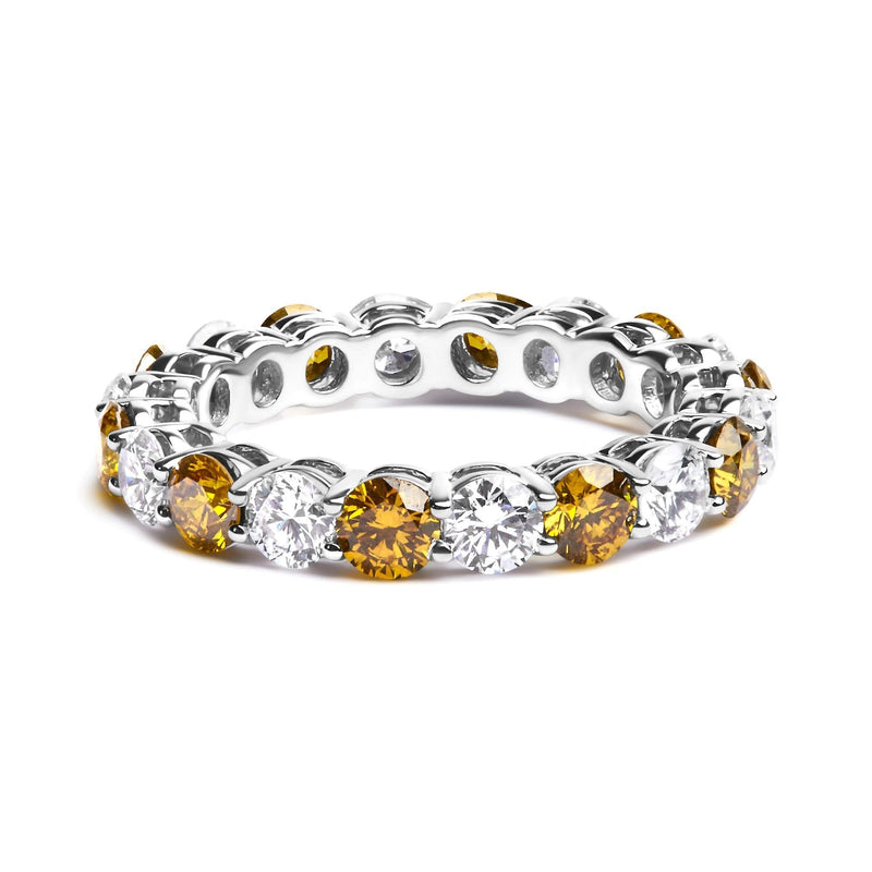 14K White Gold 3.00 Cttw Alternating White and Yellow Lab-Grown Diamond Eternity Band Ring (F-G Color, VS1-VS2 Clarity) 14K white gold eternity ring with alternating white and yellow diamonds