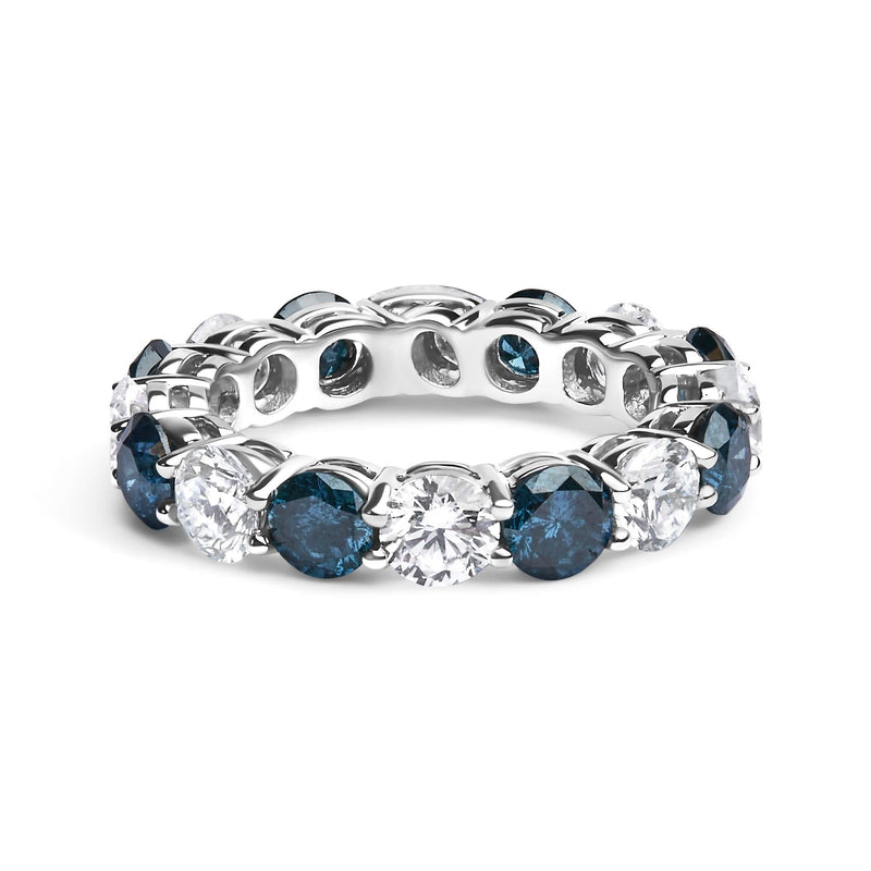 14K White Gold 6 1/4 Cttw Alternating Lab-Grown White and Natural Treated Blue Diamond Eternity Band Ring (F-G Color, VS1-VS2 Clarity) - Ring Size 7.5 14K white gold eternity ring with alternating white and blue diamond stones