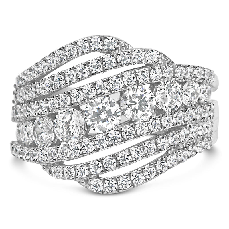 .925 Sterling Silver 2.00 Cttw Lab Grown Diamond Cluster Band Ring .925 Sterling Silver 2.00 Cttw Lab Grown Diamond Cluster Band Ring-0
