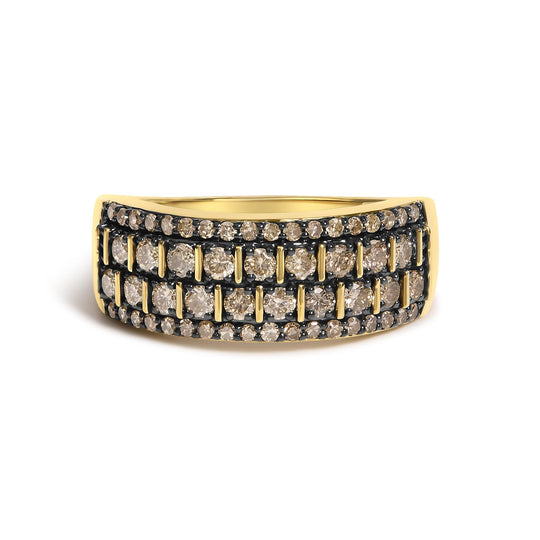 10K Yellow Gold Plated .925 Sterling Silver 3/4 cttw Champagne Diamond Band Ring-0