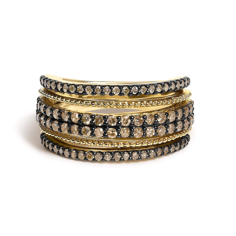 10K Yellow Gold Plated Sterling Silver 1.00 Cttw Champagne Diamond Multi Layer Band Ring 10K yellow gold multi-layer band ring with champagne diamond stones