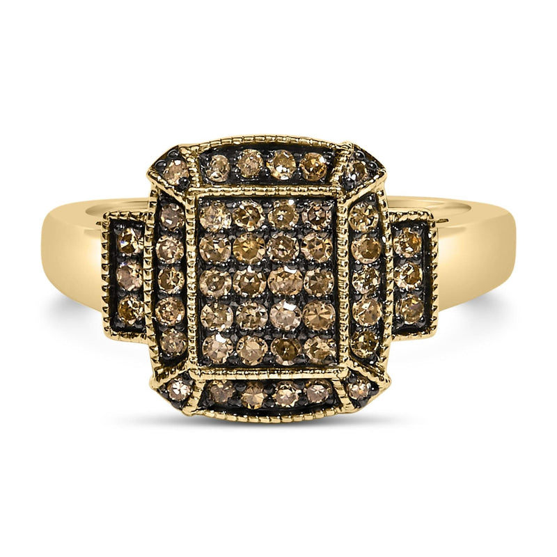 10K Yellow Gold Plated .925 Sterling Silver 1/2 Cttw Champagne Diamond Step Up Ring 10K yellow gold ring with champagne diamonds in a stepped band setting