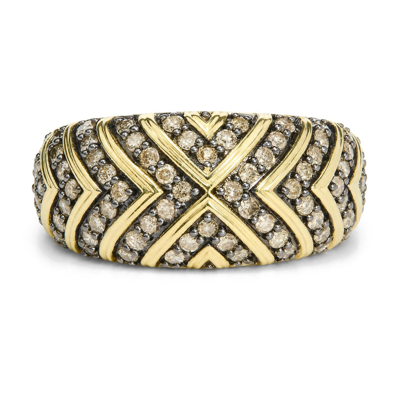 10K Yellow Gold Plated .925 Sterling Silver 3/4 Cttw Diamond Geometric Ring