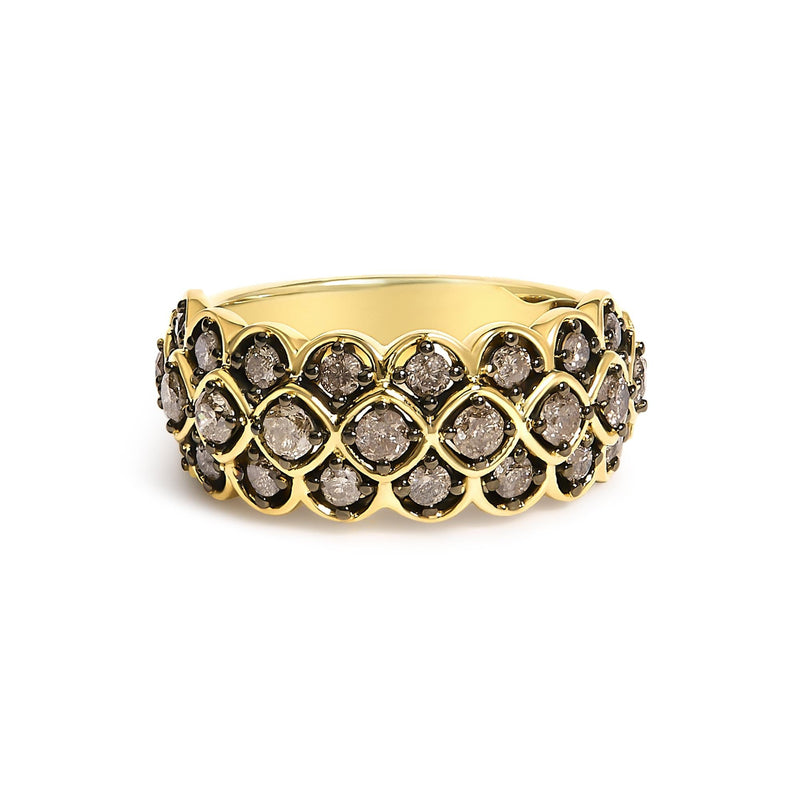 10K Yellow Gold Plated Sterling Silver 1.0 Cttw Brown Diamond Scalloped Motif Band Ring 10K Yellow Gold Plated Sterling Silver 1.0 Cttw Brown Diamond Scalloped Motif Band Ring-0