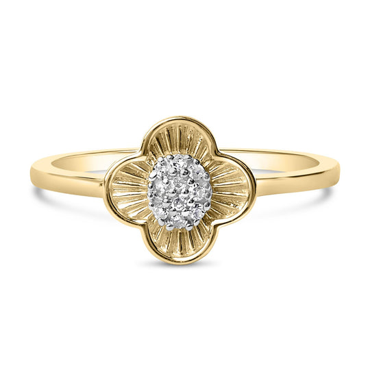 14K Yellow Gold Plated Silver Diamond Accent Clover Ring-0