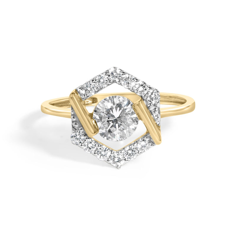 10K Yellow Gold Plated Silver 1.0 Cttw Lab Grown Diamond Hexagon Halo Ring 10K Yellow Gold Plated Silver 1.0 Cttw Lab Grown Diamond Hexagon Halo Ring-0