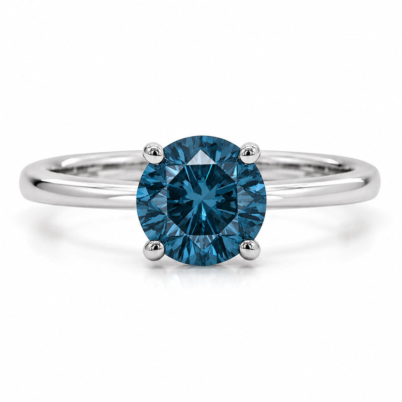 IGI Certified 14K White Gold 1.0 Cttw Round Lab-Grown Blue Fancy Vivid Diamond Solitaire Ring IGI Certified 14K White Gold 1.0 Cttw Round Lab-Grown Blue Fancy Vivid Diamond Solitaire Ring-0