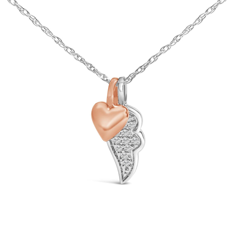 14K Rose Gold Plated Sterling Silver 1/10 Cttw Diamond Heart & Wing Pendant Necklace 14K rose gold necklace with heart diamond and wing pendant