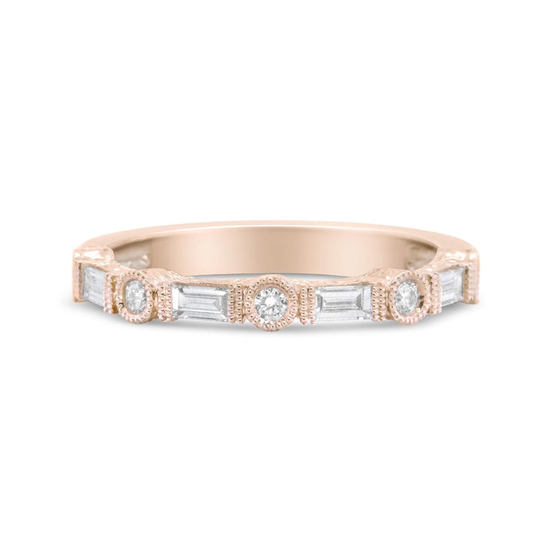 14K Rose Gold 3/8 Cttw Baguette and Round Diamond Bridal Band - (H-I Color, VS1-VS2 Clarity) 14K rose gold ring with baguette and round diamond stones