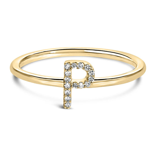 10K Yellow Gold Diamond Accent Initial “A-Z” Ring-20