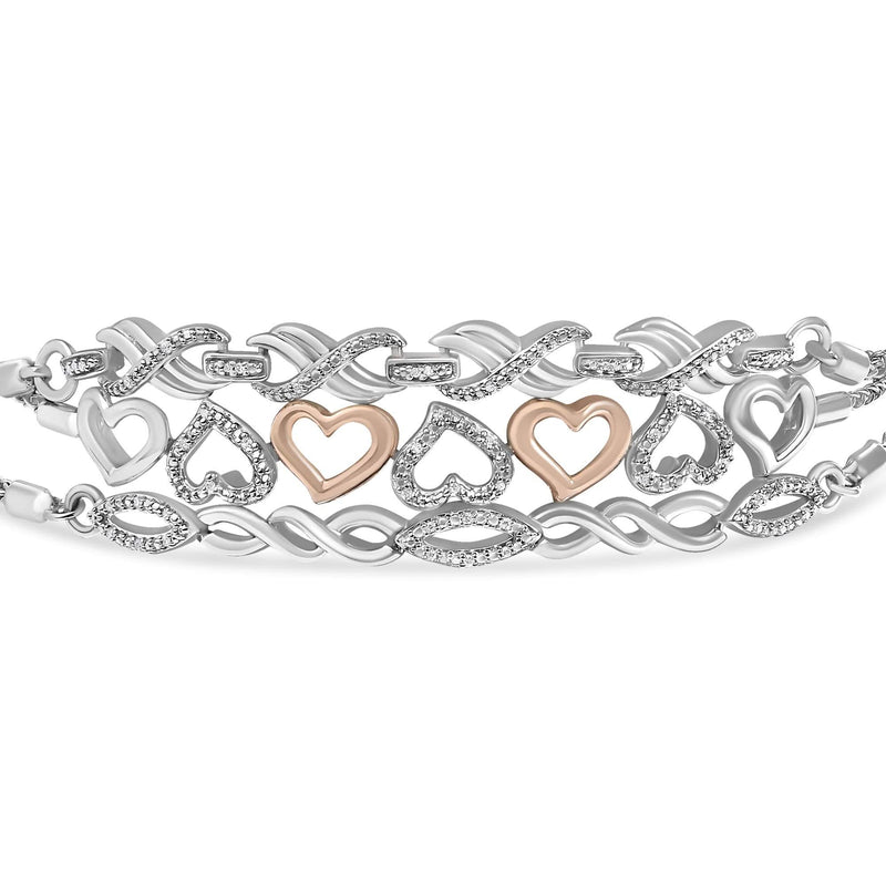Sterling Silver Diamond Accent 3 Piece Adjustable Bolo Bracelet Set 925 sterling silver 3 piece bolo bracelet set with diamond accent stones