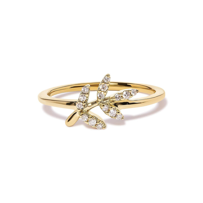 10K Yellow Gold 1/10 Cttw Diamond Leaf and Branch Ring (H-I Color, I1-I2 Clarity) 10K yellow gold leaf and branch ring with small round diamond stones