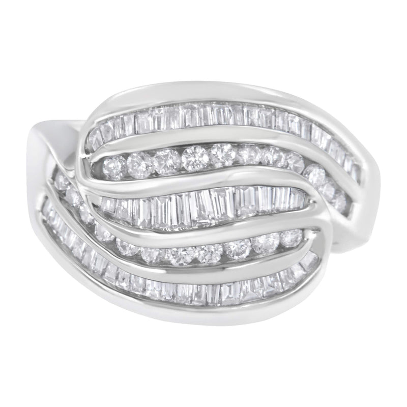14KT White Gold Diamond Bypass Band Ring (1 cttw, H-I Color, SI1-SI2 Clarity) 14K white gold bypass ring with two crossing rows of round diamonds