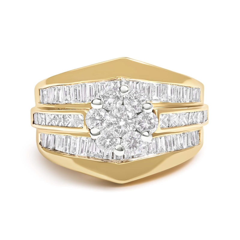 14K Yellow Gold 2-1/3 Cttw Diamond Cluster Channel Set Chevron Shaped Engagement Ring 14K yellow gold chevron ring with channel-set diamond stones