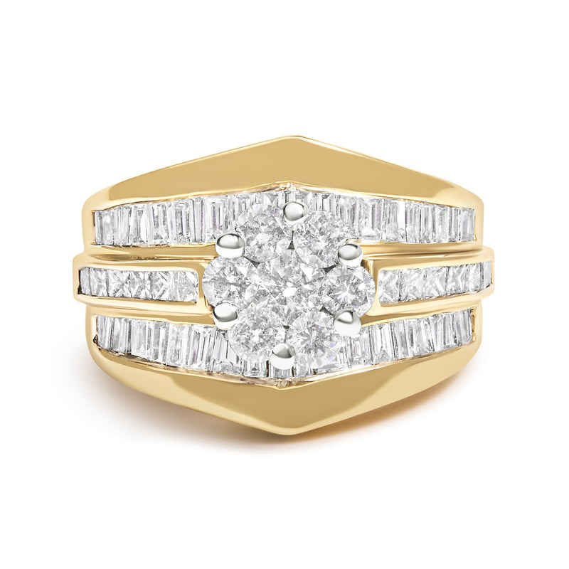 14K Yellow Gold 2-1/3 Cttw Diamond Cluster Channel Set Chevron Shaped Band Engagement Ring & Wedding Band Set (H-I Color, SI1-SI2 Clarity)- 14K Yellow Gold 2-1/3 Cttw Diamond Cluster Channel Set Chevron Shaped Band Engagement Ring & Wedding Band Set (H-I Color, SI1-SI2 Clarity)--0