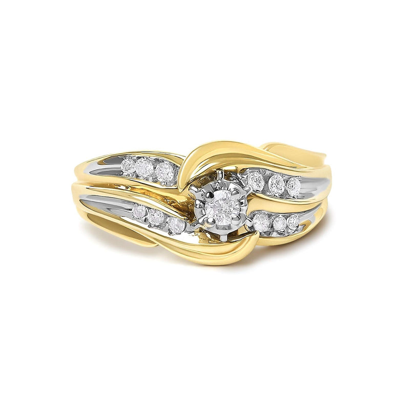 14K Yellow Gold 1/4 Cttw Round Diamond Wave Motif Bypass Ring 14K yellow gold ring with round diamond stones in a wave bypass design