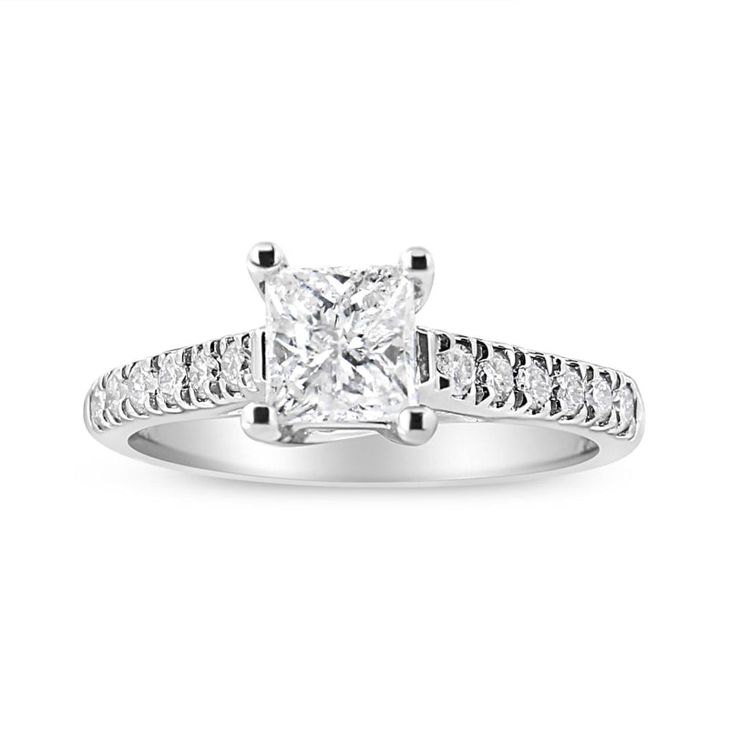 14K White Gold 1 1/5 Cttw 4-Prong Set Princess Diamond Classic Engagement Ring 14K white gold ring with princess diamond stones in 4-prong setting