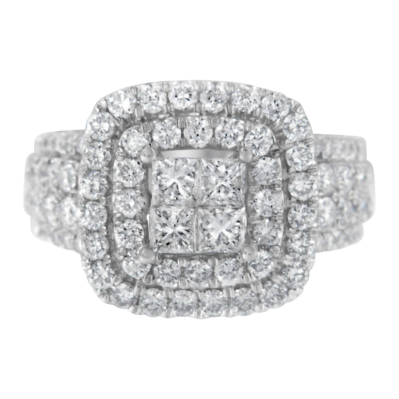 14KT White Gold Round and Princess Diamond Ring (2 1/4 cttw, H-I Color, SI1-SI2 Clarity) 14K white gold ring with round and princess-cut diamond stones