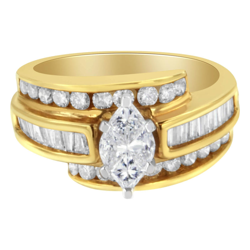 14KT Two-Toned Diamond Cocktail Ring (1 1/3 cttw, H-I Color, SI1-SI2 Clarity) 14K two-tone gold cocktail ring with round diamond cluster stones