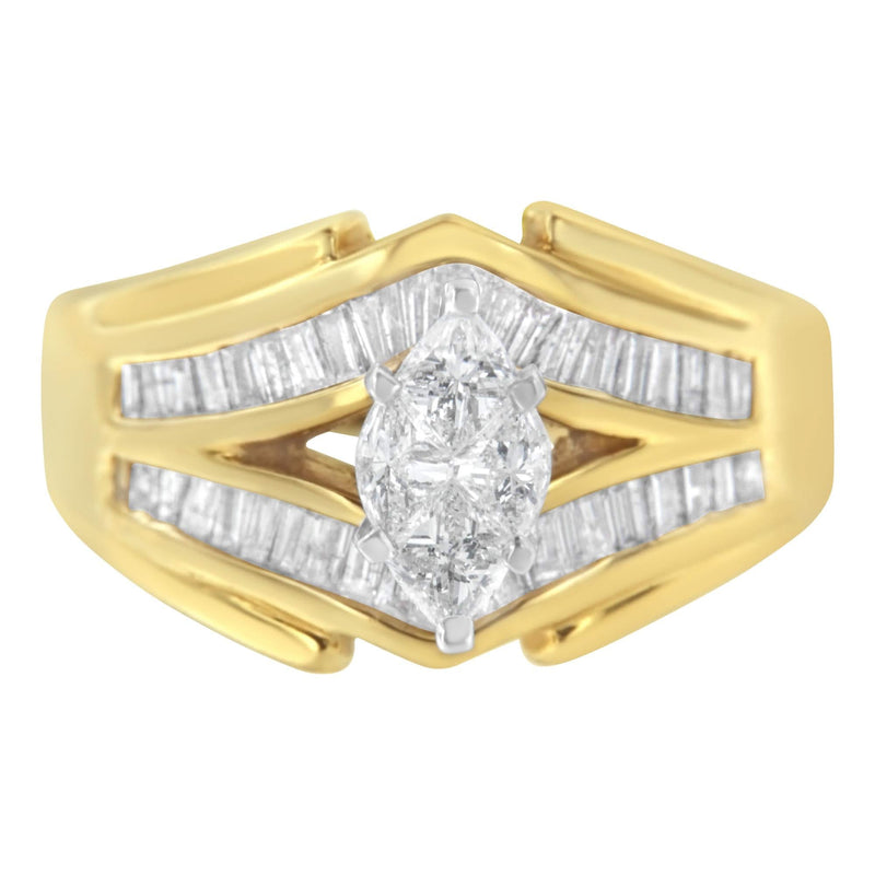 14KT Two-Toned Gold Diamond Cocktail Ring (1 cttw, H-I Color, SI1-SI2 Clarity) 14K two-tone gold cocktail ring with round diamonds, 1 ct total weight