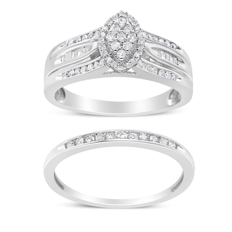 .925 Sterling Silver 1/2 Cttw Round and Baguette-Cut Diamond Engagement Bridal Set (I-J Color, I1-I2 Clarity) .925 Sterling Silver 1/2 Cttw Round and Baguette-Cut Diamond Engagement Bridal Set (I-J Color, I1-I2 Clarity)-0