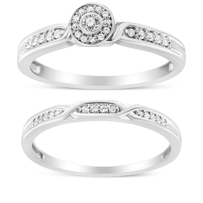 .925 Sterling Silver Diamond Accent Frame Twist Shank Bridal Set Ring and Band (I-J Color, I3 Clarity) 925 sterling silver diamond accent frame twist shank bridal ring set