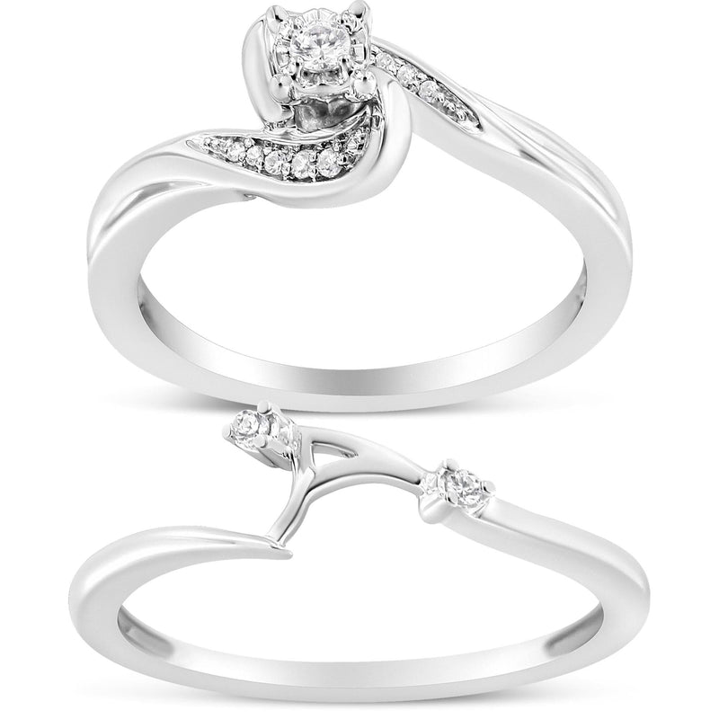 .925 Sterling Silver 1/10 Cttw Diamond Swirl and Bypass Bridal Set Ring and Band (I-J Color, I3 Clarity) 925 sterling silver swirl and bypass bridal ring set with round diamond stones