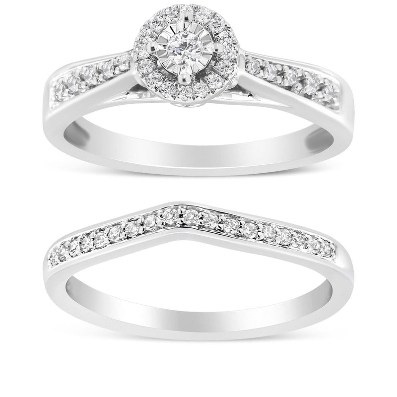 .925 Sterling Silver 1/3 Cttw Diamond Halo and Pave Shank Engagement Ring Set (I-J Color, I3 Clarity) 925 sterling silver ring with round diamond halo and pave shank stones
