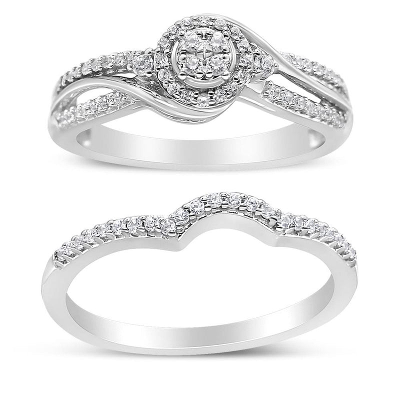 .925 Sterling Silver 1/3 Cttw Composite Diamond Frame Bypass Bridal Set Ring and Band (I-J Color, I2-I3 Clarity) 925 sterling silver bypass bridal set ring with composite round diamond stones