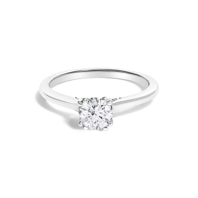 14K White Gold 7/8 Cttw Lab Grown Diamond Solitaire Cathedral Style Engagement Ring (F-G Color, VS1-VS2 Clarity) 14K white gold solitaire ring with round diamond on cathedral shoulders