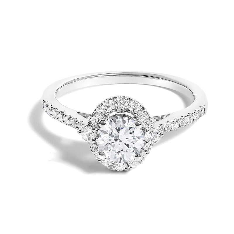 14K White Gold 1.00 Cttw Lab-Grown Diamond Oval Shaped Halo Engagement Ring (F-G Color, VS1-VS2 Clarity) 14K white gold ring with oval diamond and round halo stones