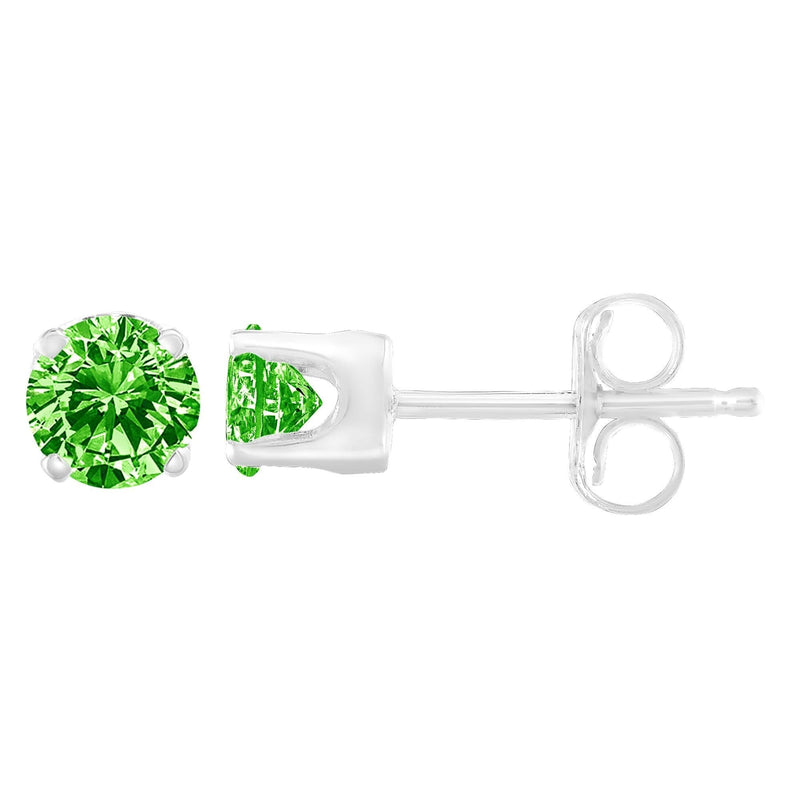 .925 Sterling Silver 1/5 Cttw Round Brilliant-Cut Green Diamond Classic 4-Prong Stud Earrings (Fancy Color-Enhanced, I2-I3 Clarity) 925 sterling silver stud earrings with 2 round green diamond stones