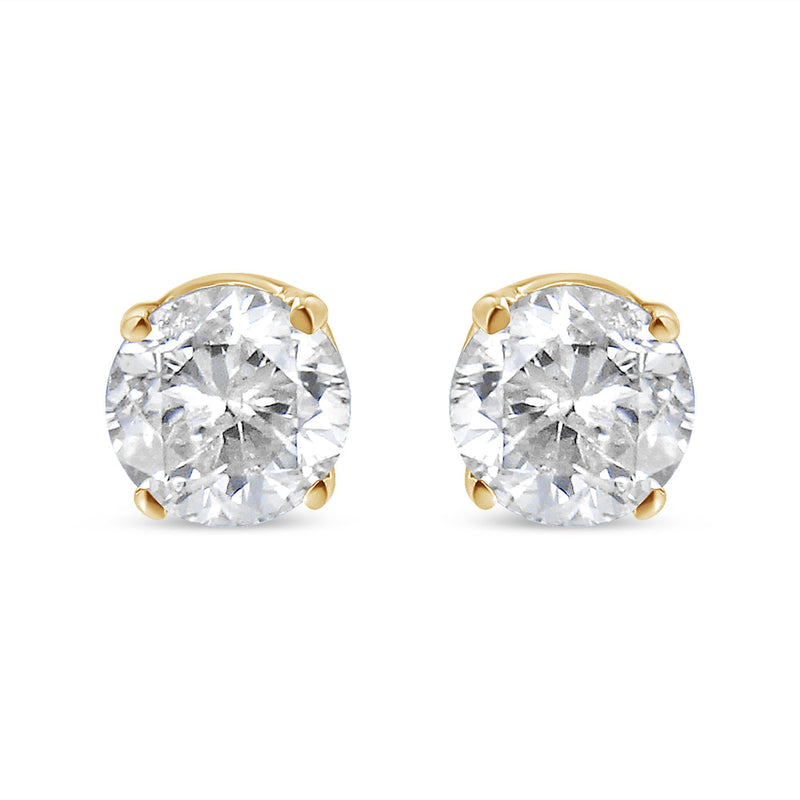 AGS Certified 14k Yellow Gold 3/8 cttw 4-Prong Set Brilliant Round-Cut Solitaire Diamond Push Back Stud Earrings (Q-R Color, SI2-I1 Clarity)