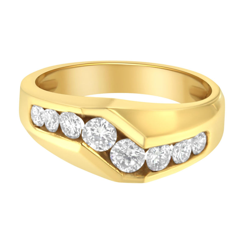 14KT Yellow Gold Men's Round Cut Diamond Ring (1 cttw, H-I Color, SI2-I1 Clarity) 14K yellow gold men's ring with round diamond stones, 1 ct total