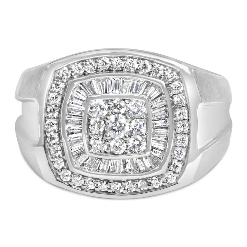 14K White Gold Men's Diamond Band Ring (1 cttw, H-I Color, SI1-I2 Clarity) 14K white gold men's ring with channel-set round diamond stones