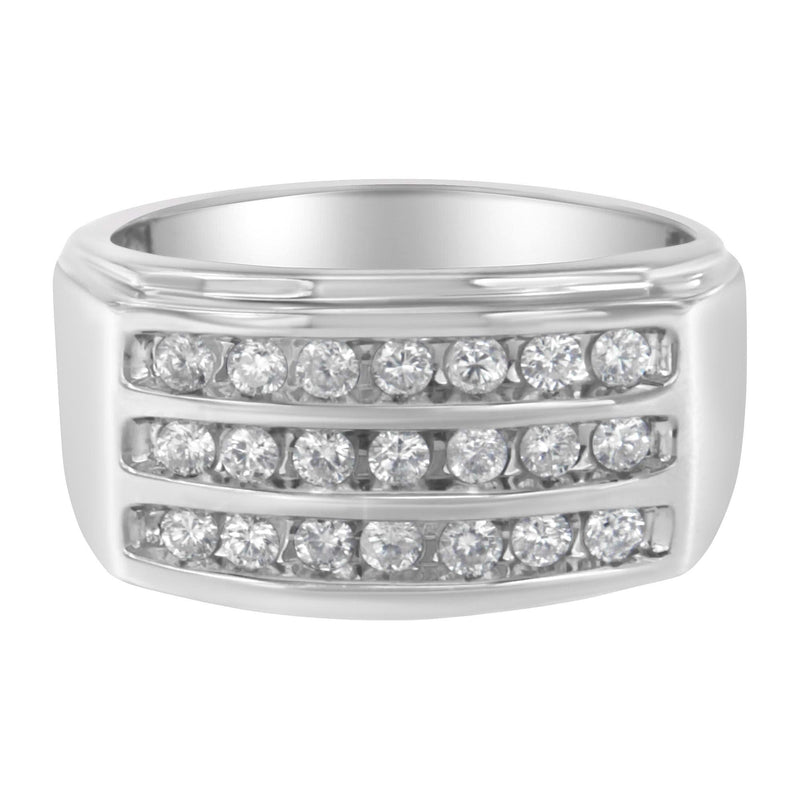 14K White Gold Men's Diamond Channel Set Band Ring (1 cttw, H-I Color, SI2-I1 Clarity) 14K white gold men's ring with channel-set round diamond stones