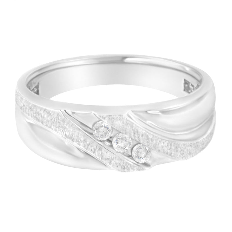 10K White Gold 1/10 Cttw Diamond Men's Three Stone Channel Set Diamond Wedding Ring (I-J Color, I1-I2 Clarity) 10K White Gold 1/10 Cttw Diamond Men's Three Stone Channel Set Diamond Wedding Ring (I-J Color, I1-I2 Clarity)-0