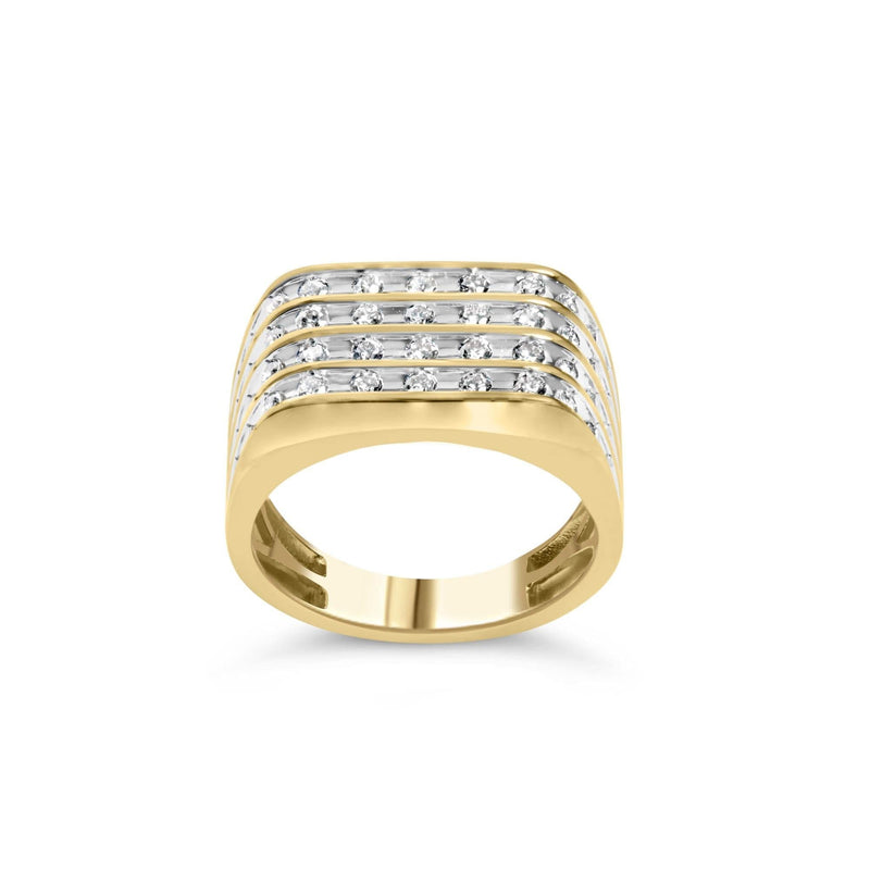 10K Yellow Gold 1.00 Cttw Diamond Multi Row Mens Ring Band 10K yellow gold multi row men's ring band with round diamond stones