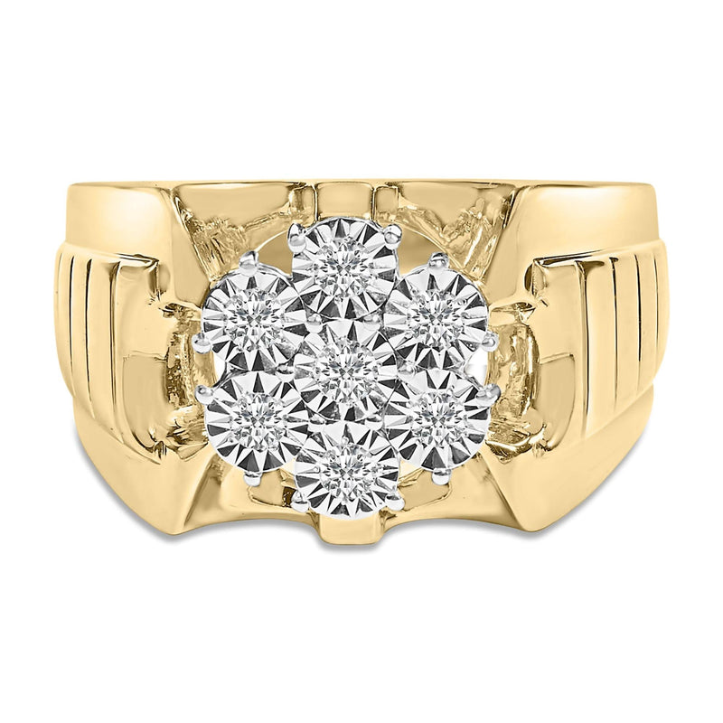 14K Yellow Gold Plated .925 Sterling Silver 1/3 Cttw Miracle-Set Floral Diamond Cluster Ring (I-J Color, I1-I2 Clarity) 14K yellow gold ring with round diamond stones in a floral cluster