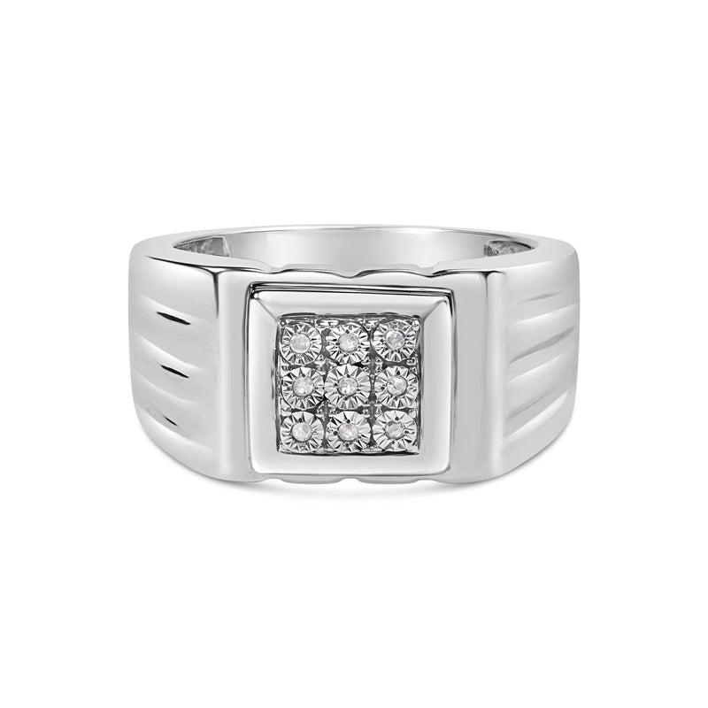 .925 Sterling Silver Diamond Accent Miracle-Set 9 Stone Ridged Band Gentlemen's Fashion Ring (I-J Color, I3 Clarity) - Size 10 925 sterling silver men's ring with 9 miracle-set diamond stones